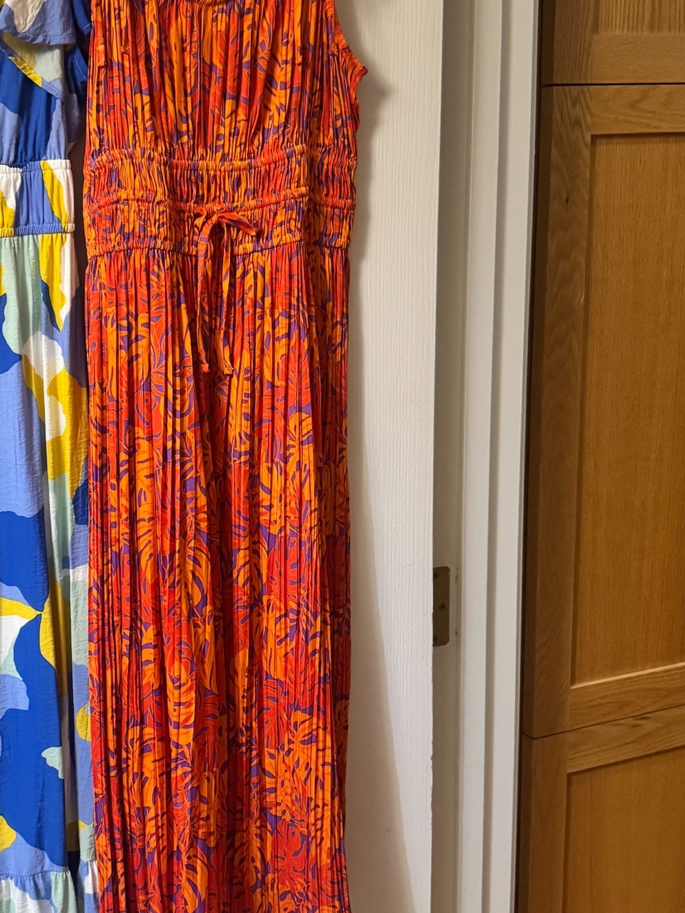 Nine West Bright Orange & Pink Printed Wide-Leg Jumpsuit size small